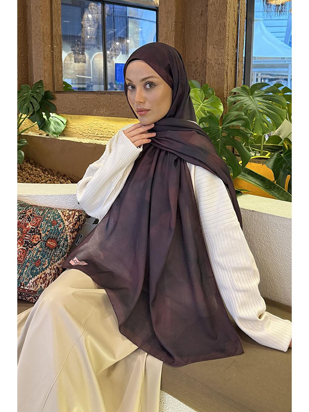 Batik Desen Soft Şal Acı Kahverengi-1