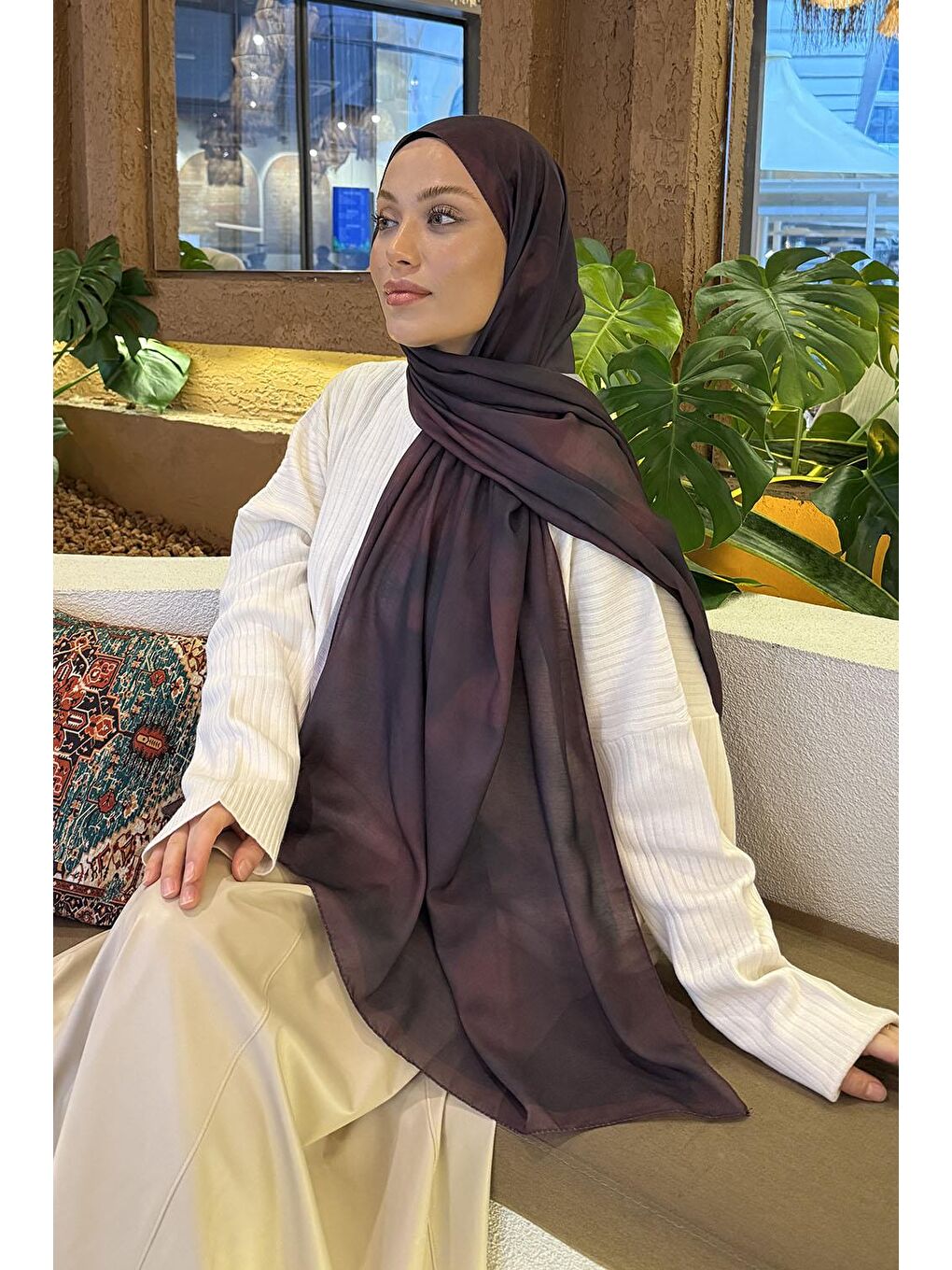 Batik Desen Soft Şal Acı Kahverengi-2