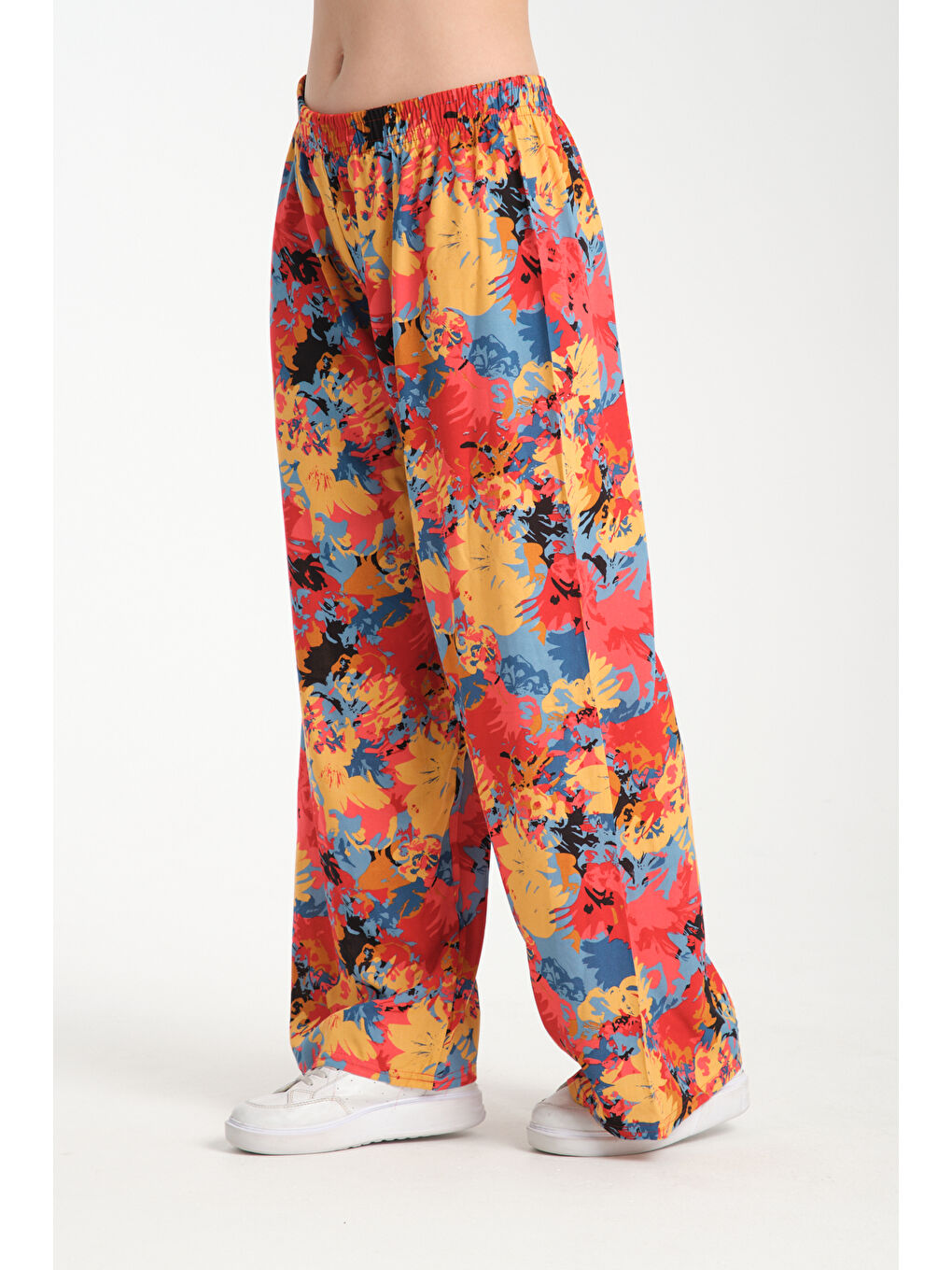 Fuşya Kadın Desenli Dökümlü Viskon Pantolon 1061-2