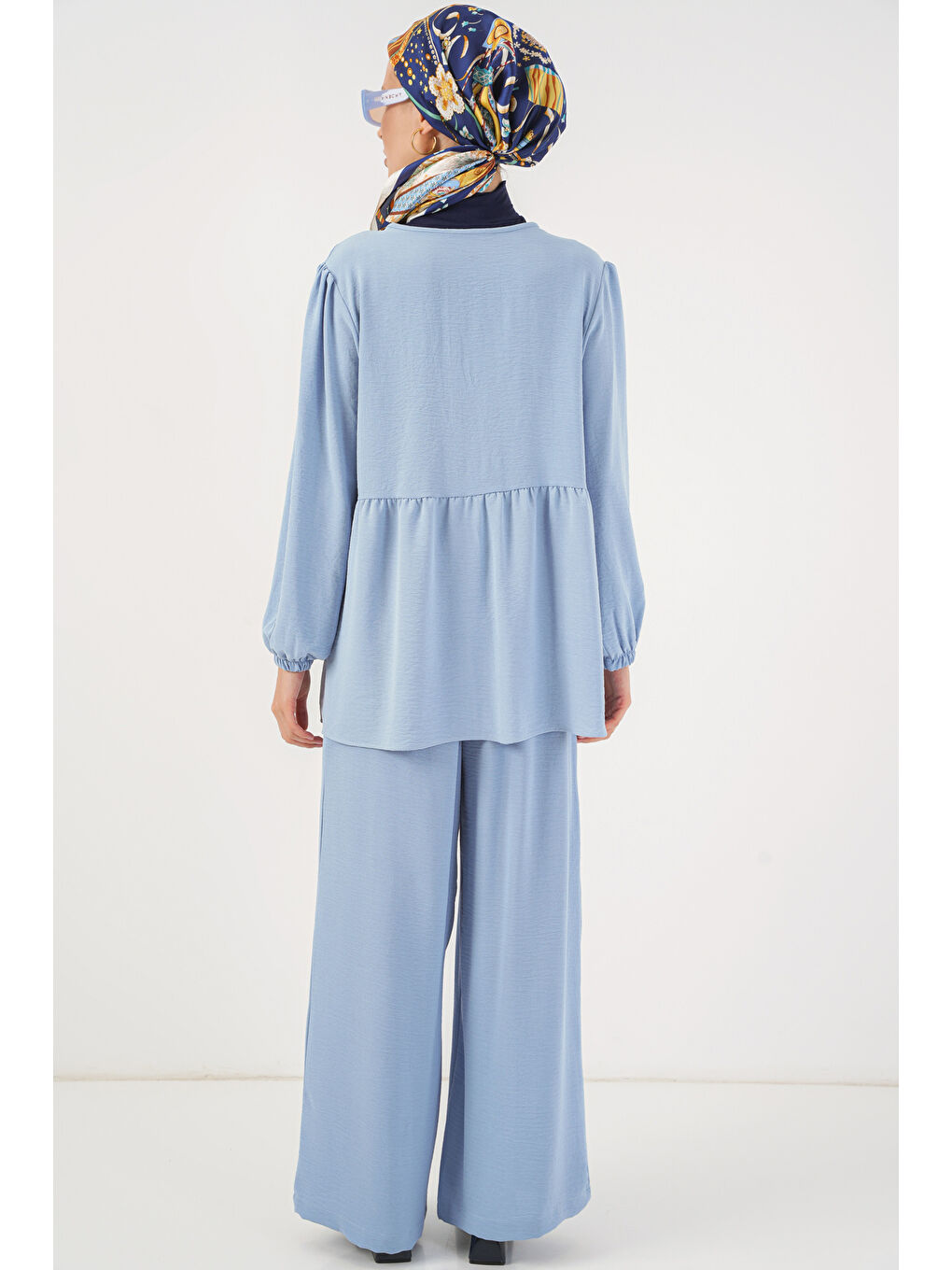 Kadın Önü Bağcıklı Tunik Pantolon İkili Takım 6744 - Mavi-5