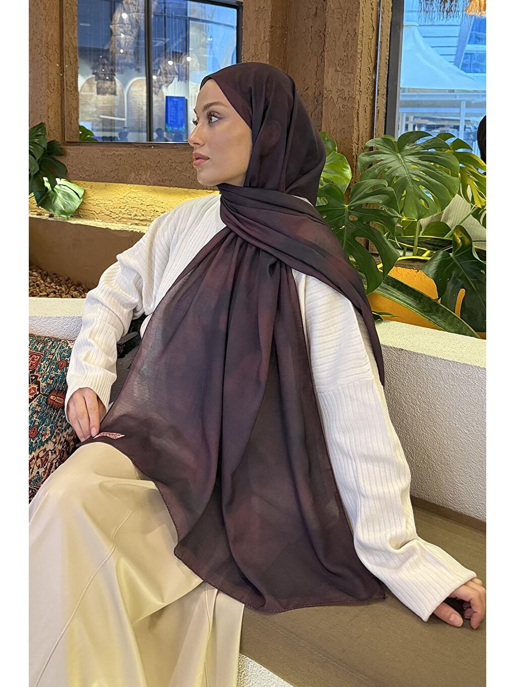 Batik Desen Soft Şal Acı Kahverengi-3