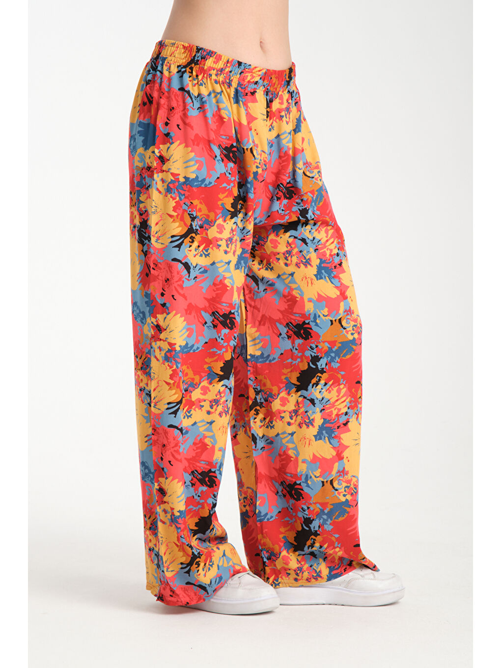 Fuşya Kadın Desenli Dökümlü Viskon Pantolon 1061-4