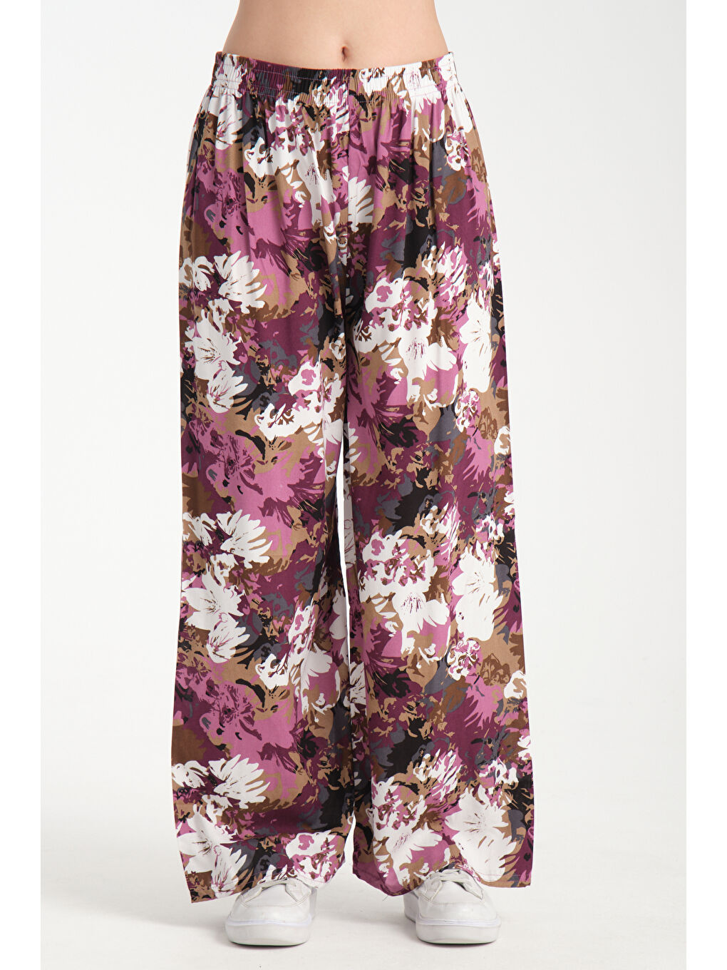 Mor Kadın Desenli Dökümlü Viskon Pantolon 1061