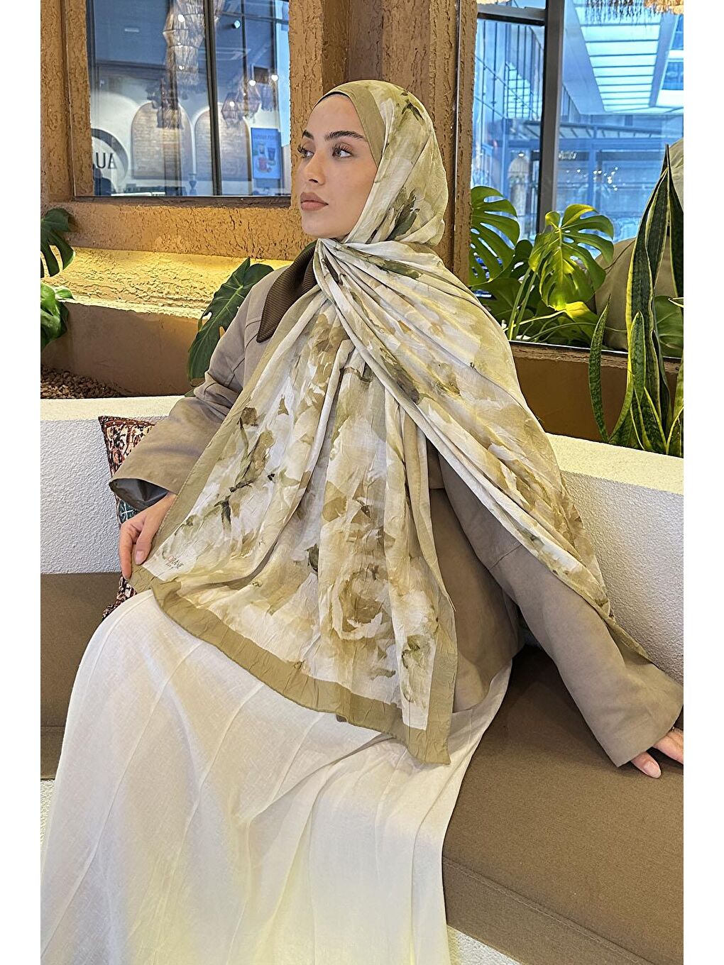 Gül Desen Bambu Şal Mint Yeşili-2