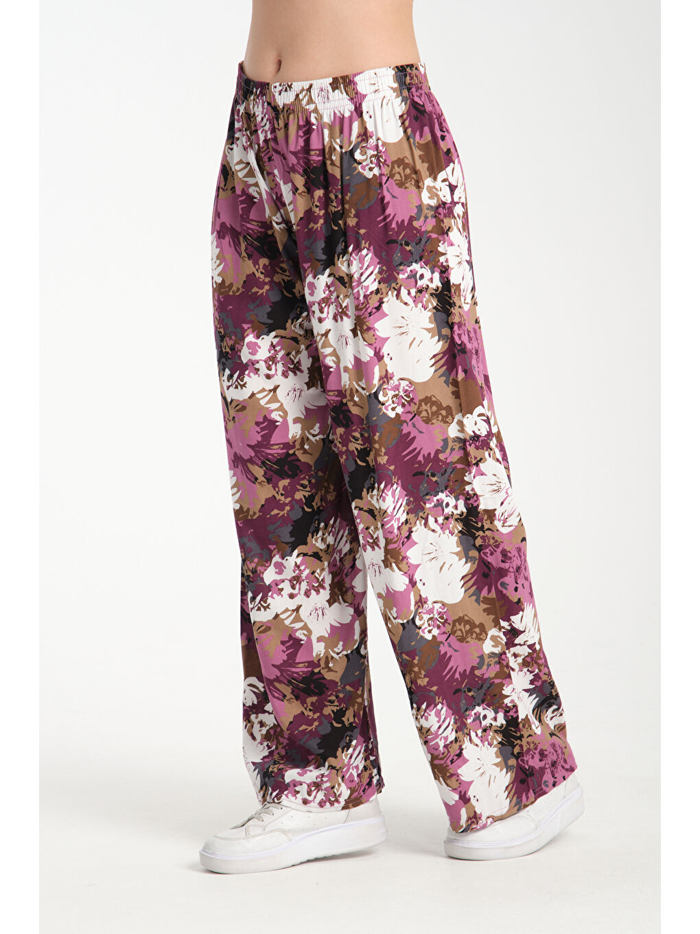 Mor Kadın Desenli Dökümlü Viskon Pantolon 1061-2