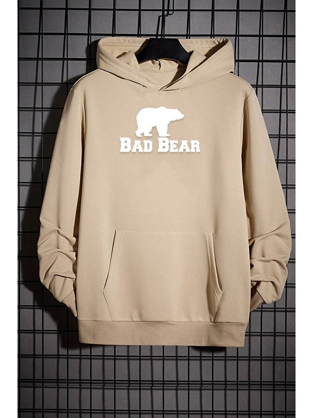 uyguntarz Bej Unisex Bear Baskılı Sweatshirt