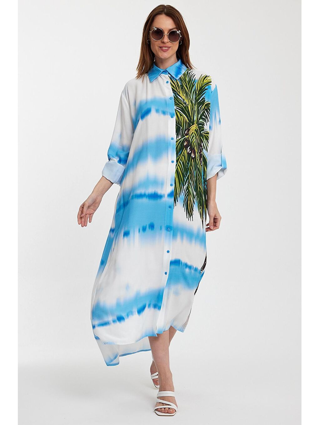 Mavi Kadın Desenli Elbise