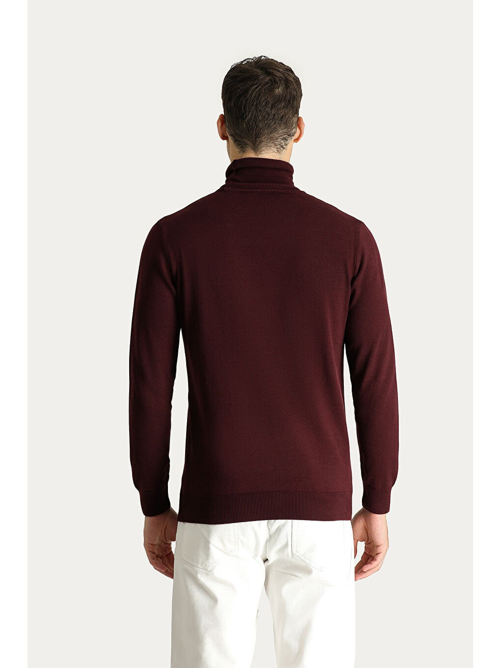 Bordo Balıkçı Yaka Regular Fit Pamuklu Triko Büyük Beden Kazak-2