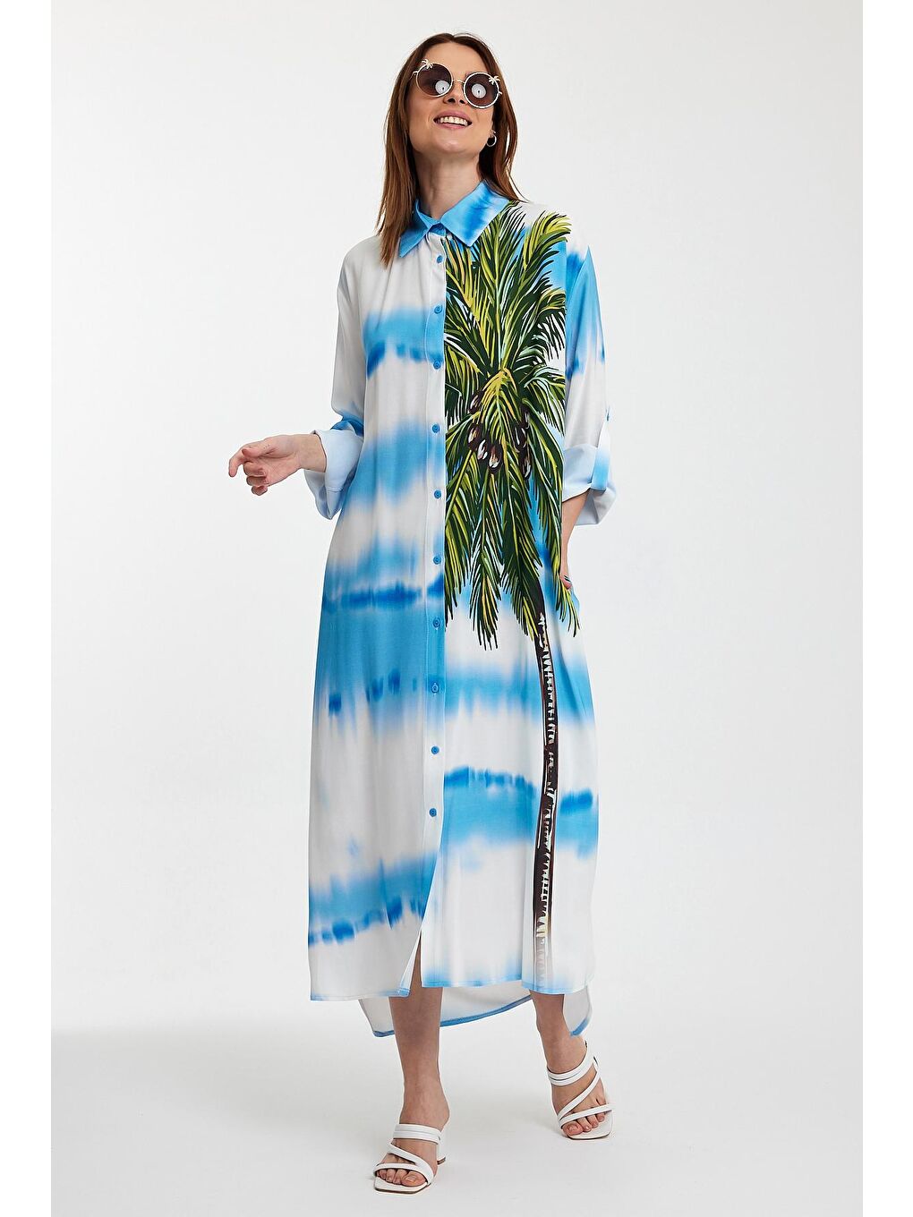 Mavi Kadın Desenli Elbise-2