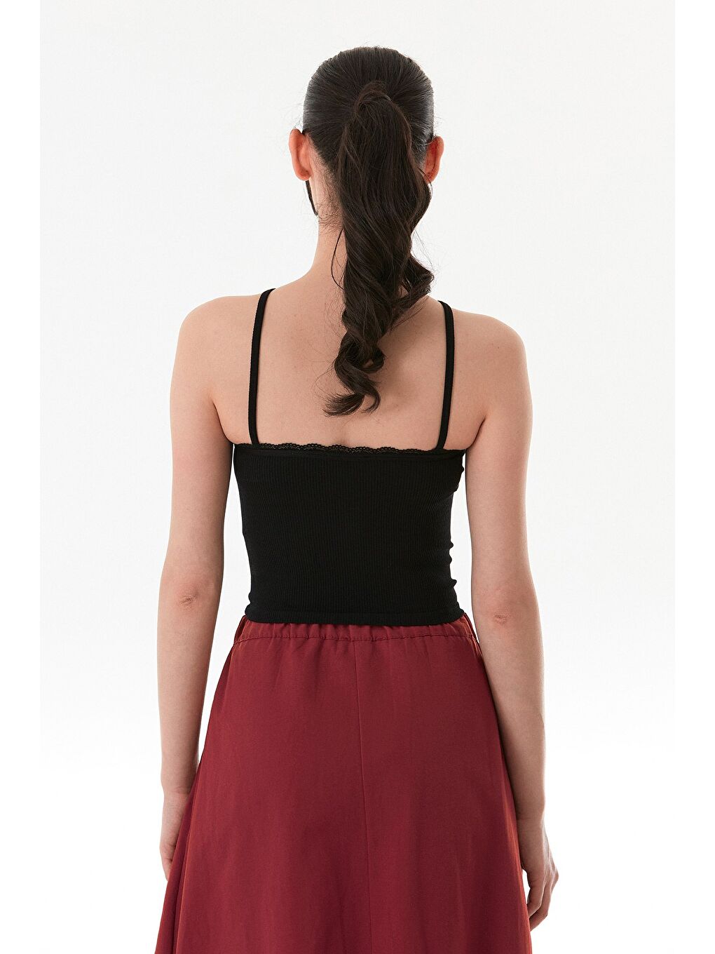 Siyah Fitilli Çapraz Askılı Crop Body-2