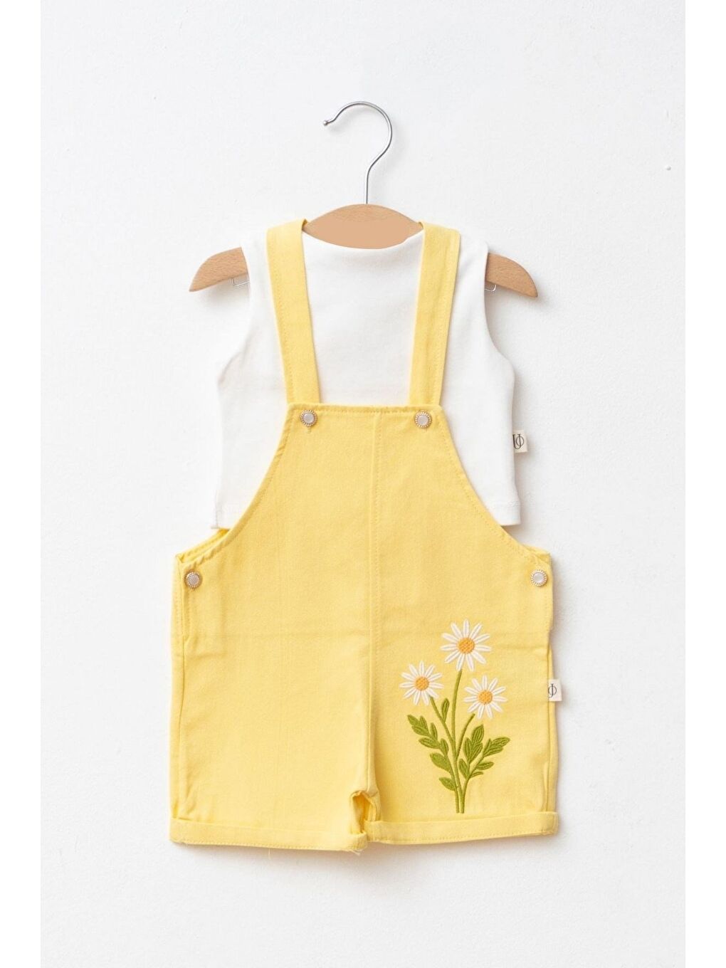 Sarı Papatya Nakışlı Crop'lu Şort Salopet Takımı
