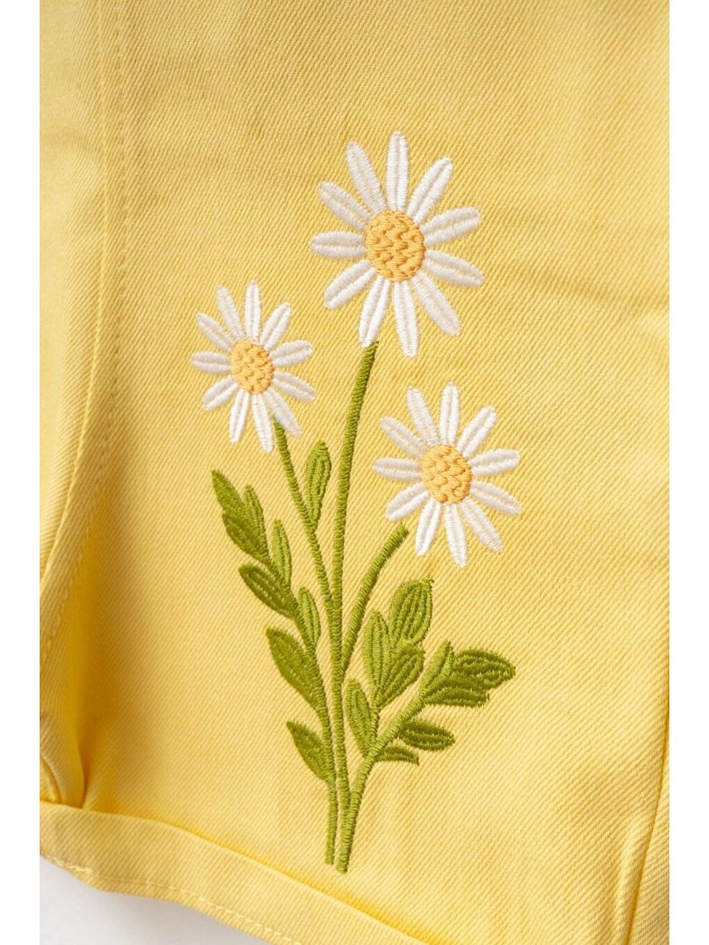 Sarı Papatya Nakışlı Crop'lu Şort Salopet Takımı-2