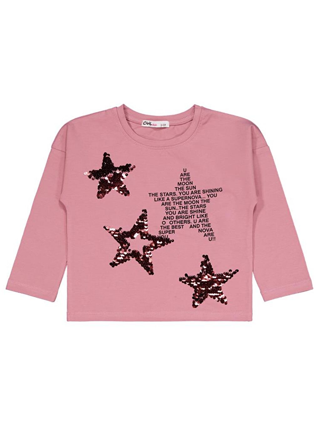 Girls Simli Yıldız Baskılı 2-5 Yaş Takım - Pembe3-4 Yaş-2
