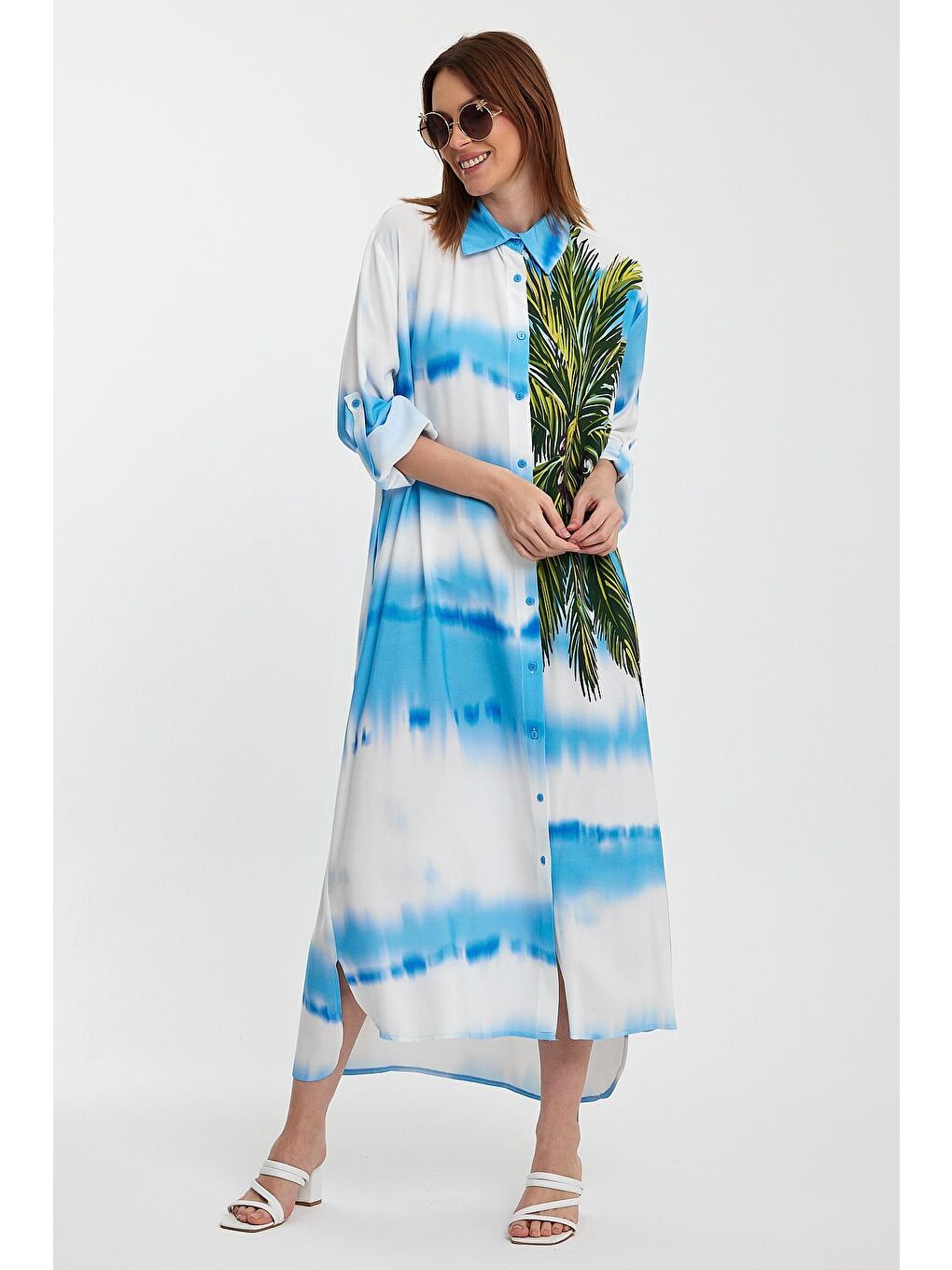 Mavi Kadın Desenli Elbise-4