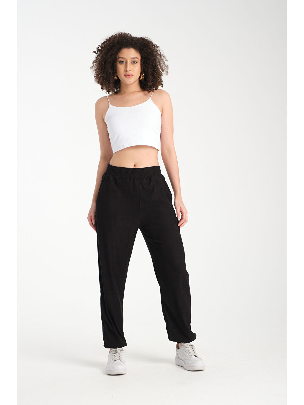 Siyah Kadın Bel Ve Paça Lastikli Kadın Pantolon 1022-1