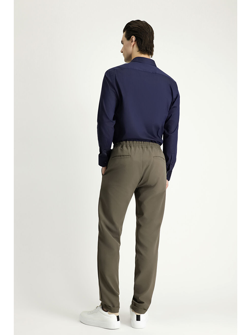 Haki Techno-Line Slim Fit Dar Kesim Beli Lastikli İpli Elastanlı Klasik Kumaş Pantolon-4