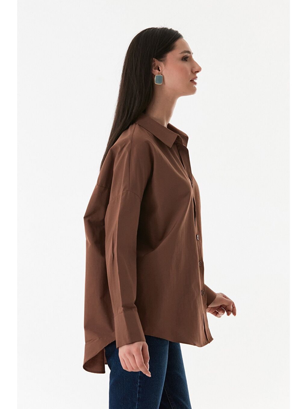 Kahverengi Basic Arkası Uzun Salaş Gömlek-4