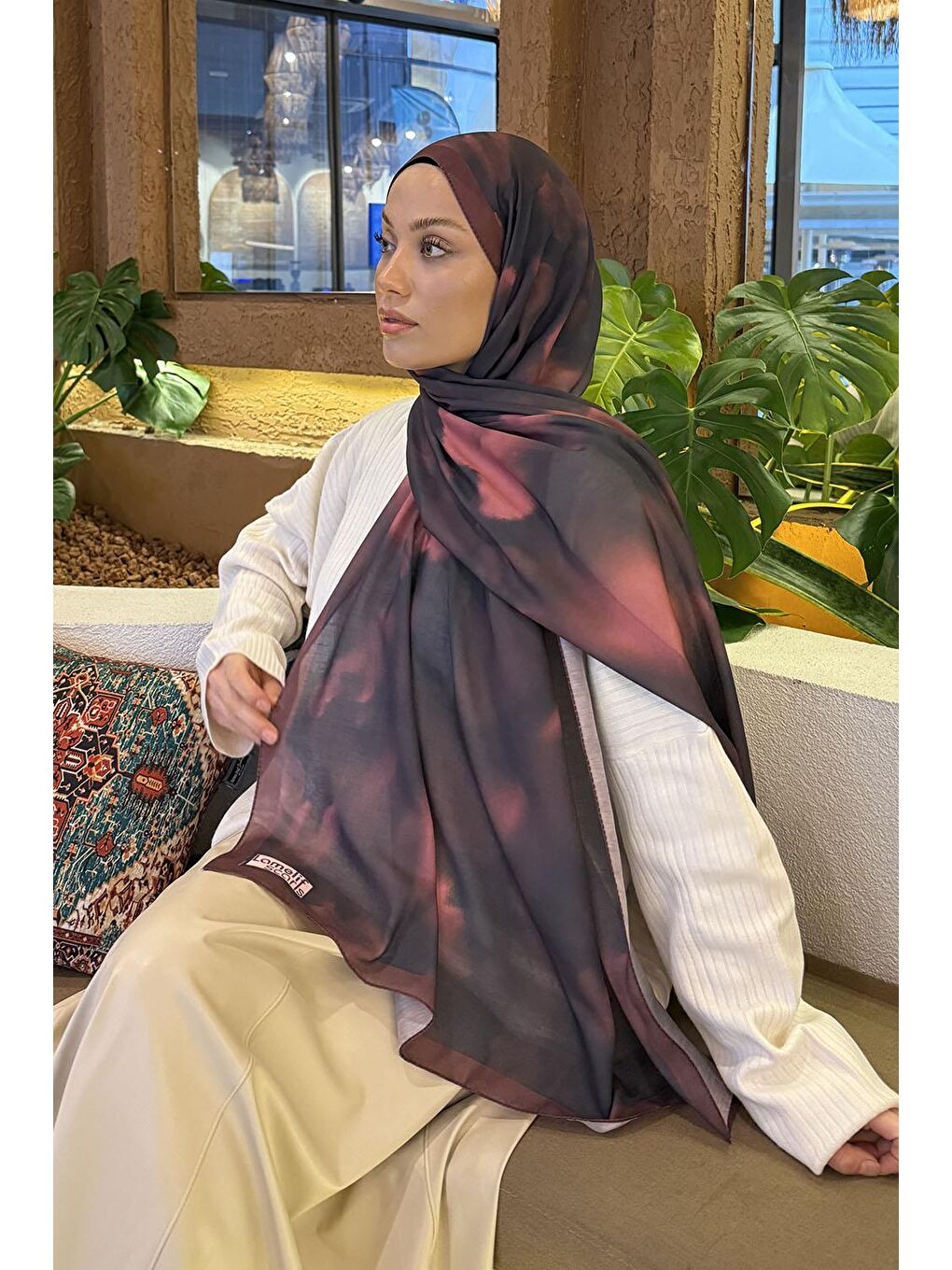 Batik Desen Soft Şal Koyu Bordo-2