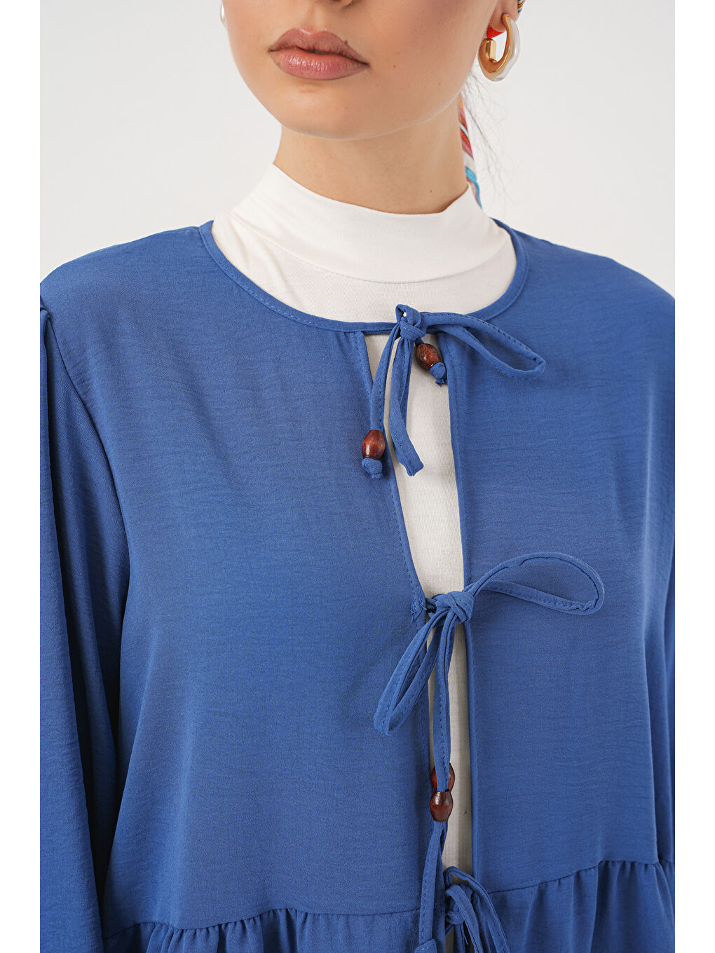 Kadın Önü Bağcıklı Tunik Pantolon İkili Takım 6744 - İndigo-3