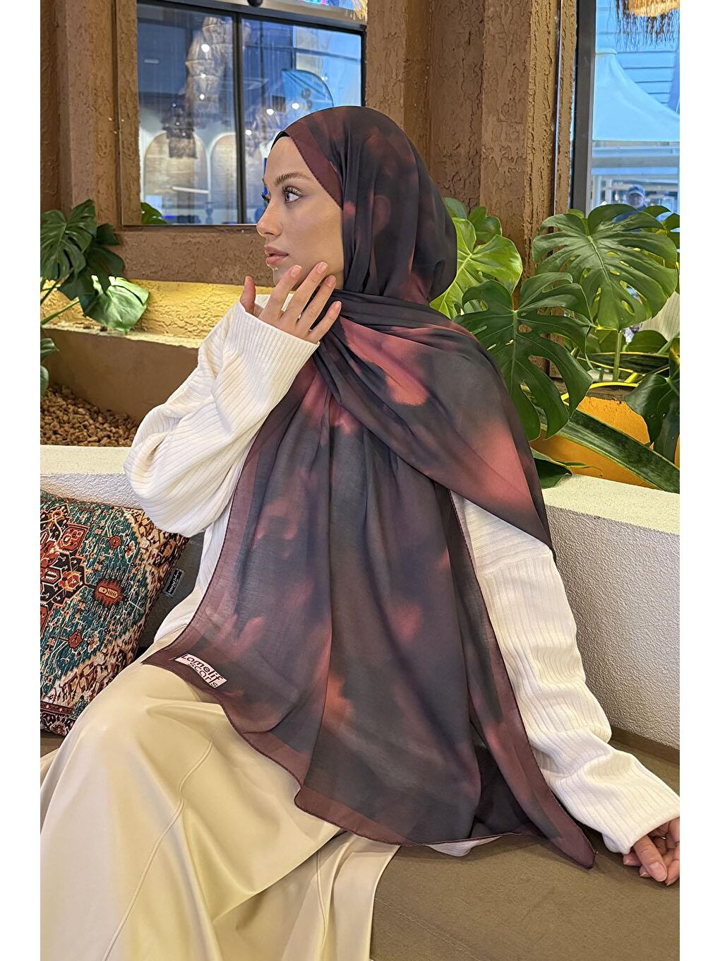 Batik Desen Soft Şal Koyu Bordo-3