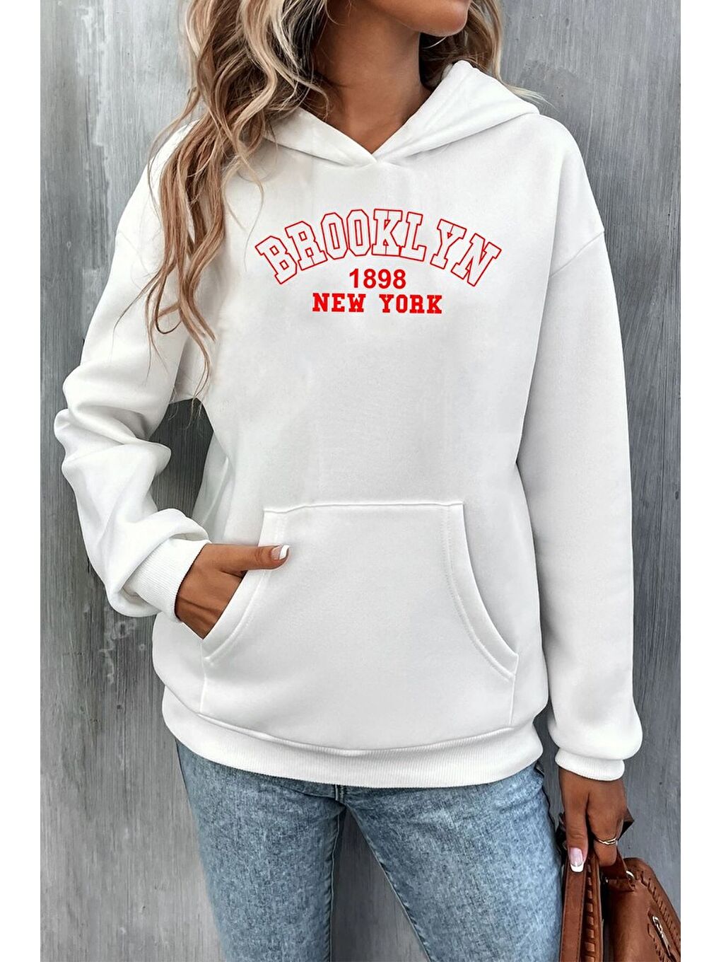 uyguntarz Beyaz Unisex Brooklyn Baskılı Sweatshirt