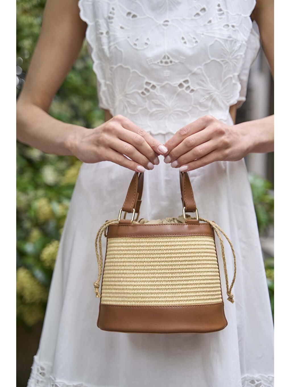 Kahverengi Taba Hasır Kova Çanta – Bohem Tarzı Örgü Kadın El & Omuz Çantası [Yazlık – Günlük]-2