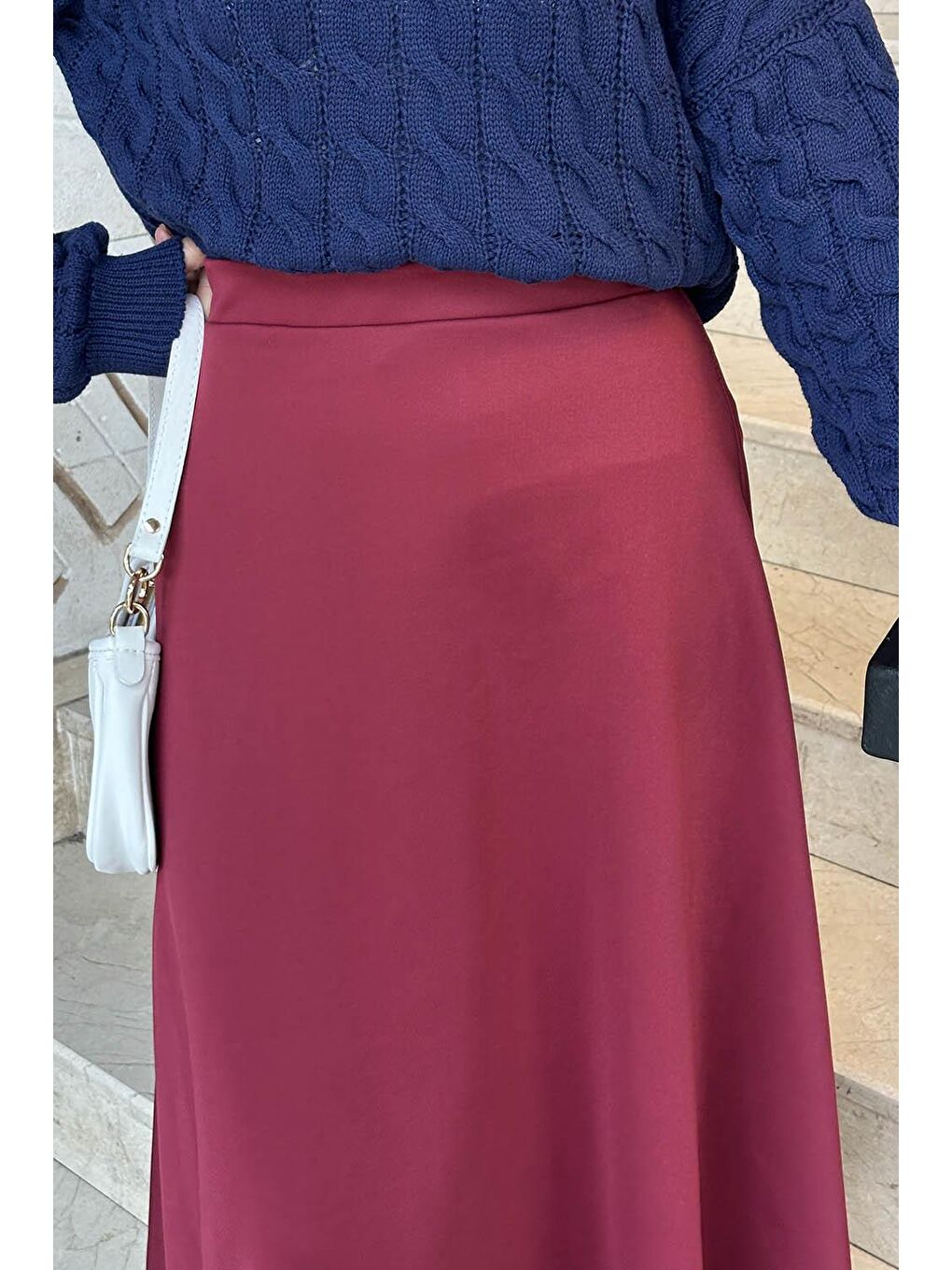 Scuba Kumaş Kloş Etek Bordo-1