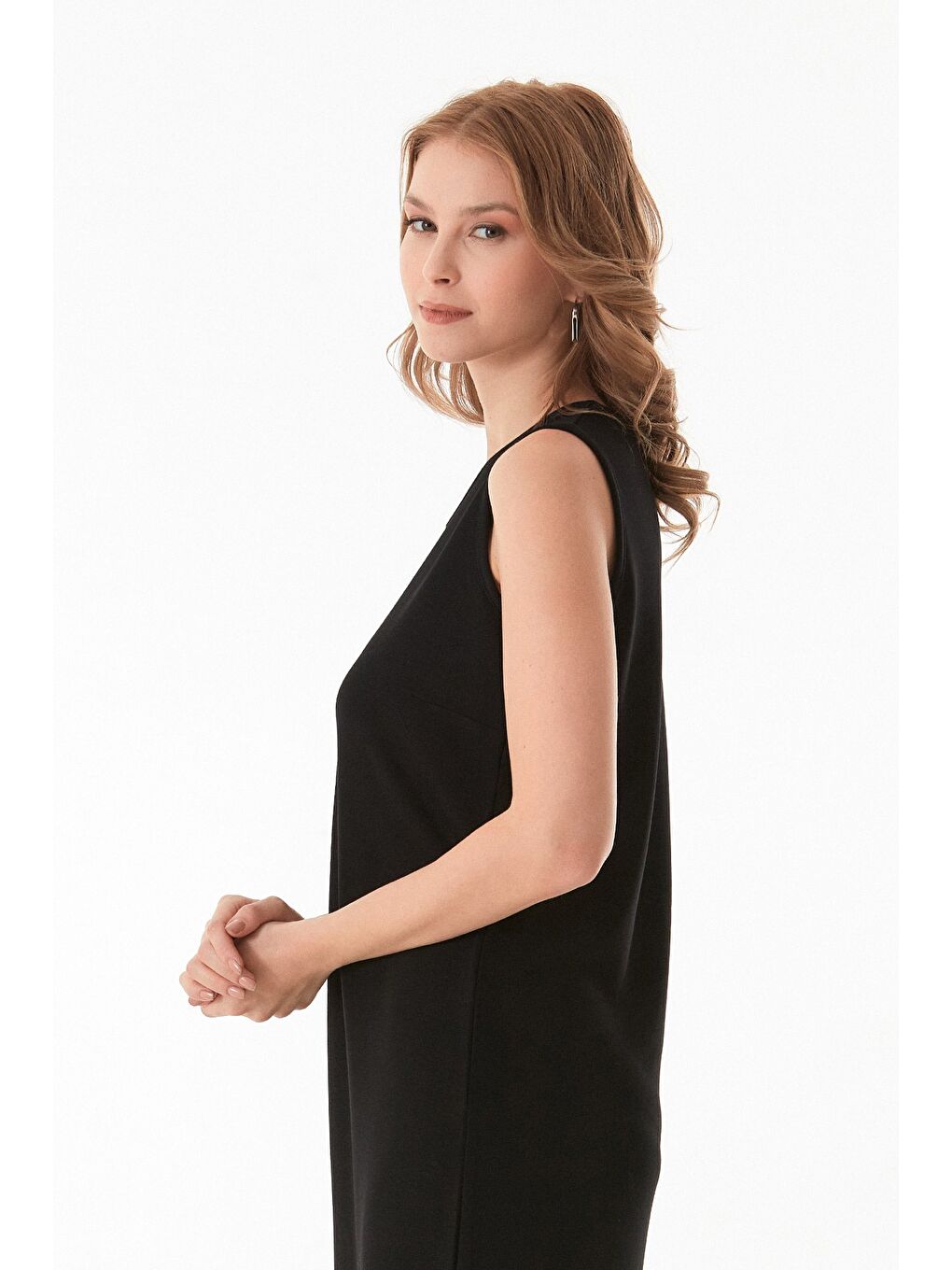 Siyah Basic Yırtmaçlı Modal Elbise-2