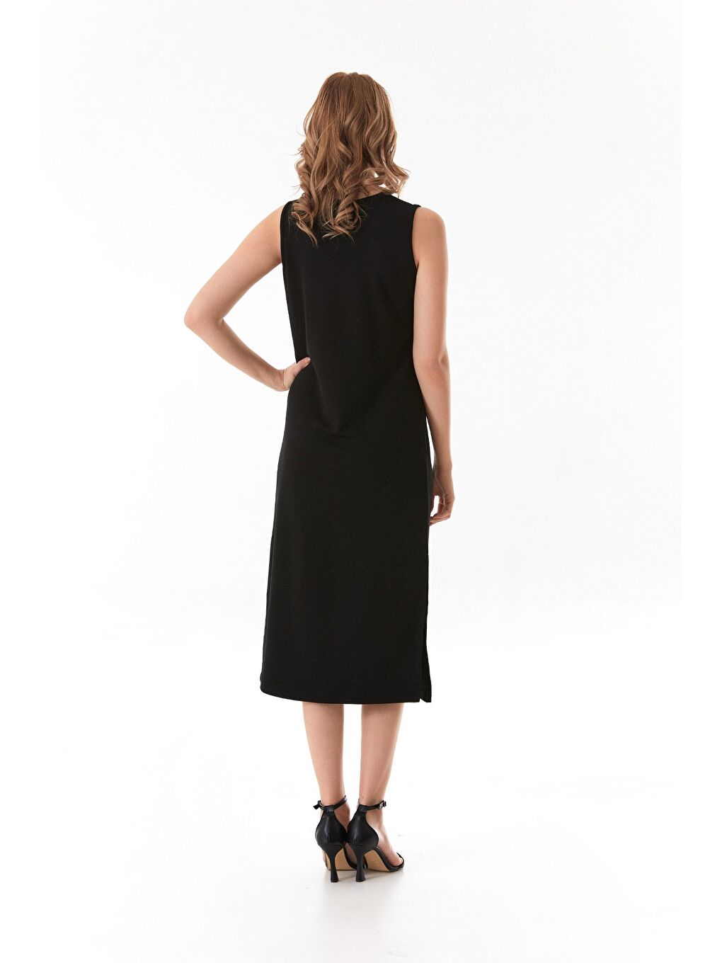 Siyah Basic Yırtmaçlı Modal Elbise-3