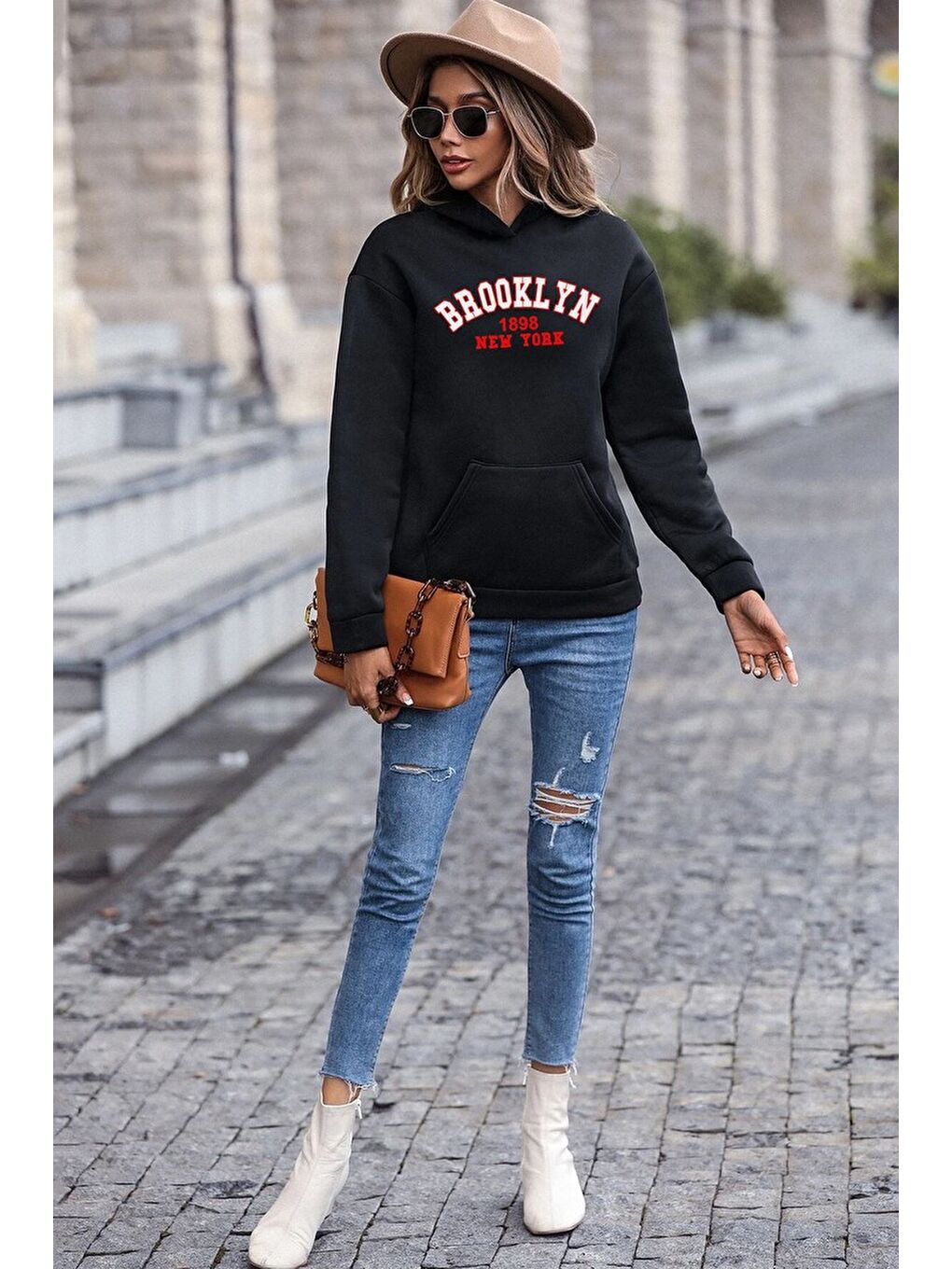 uyguntarz Siyah Unisex Brooklyn Baskılı Sweatshirt