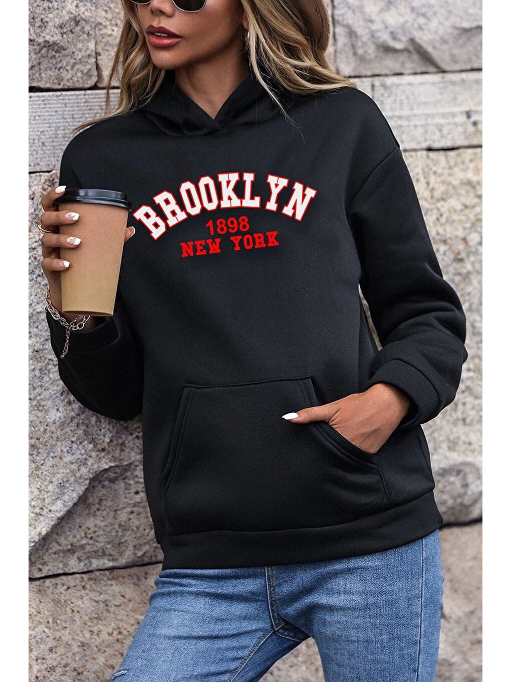 uyguntarz Siyah Unisex Brooklyn Baskılı Sweatshirt - 1