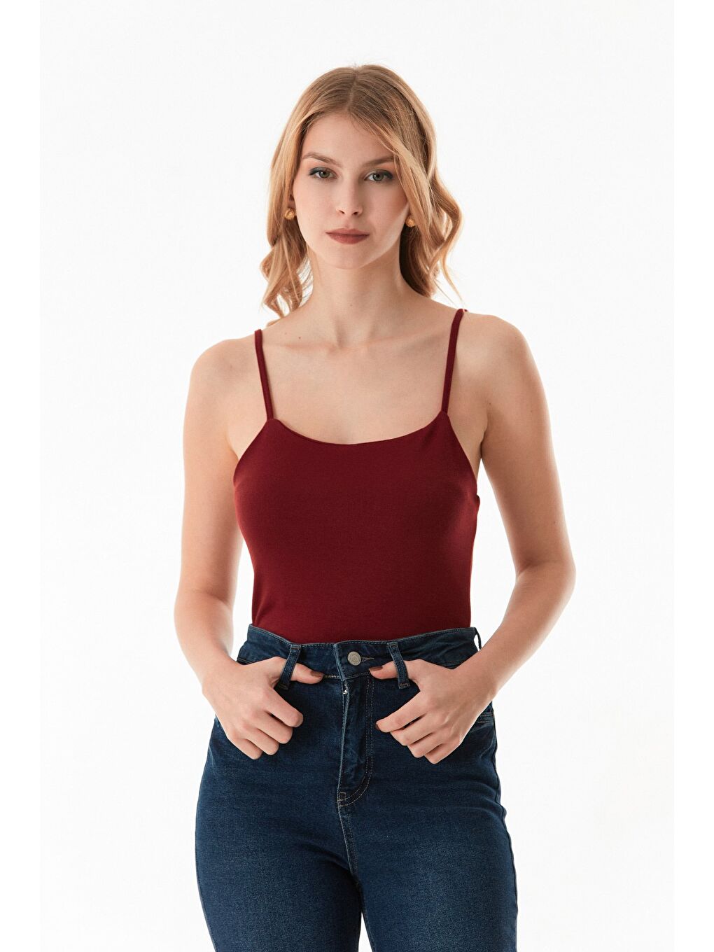 Bordo Basic Çıtçıtlı İp Askılı Body