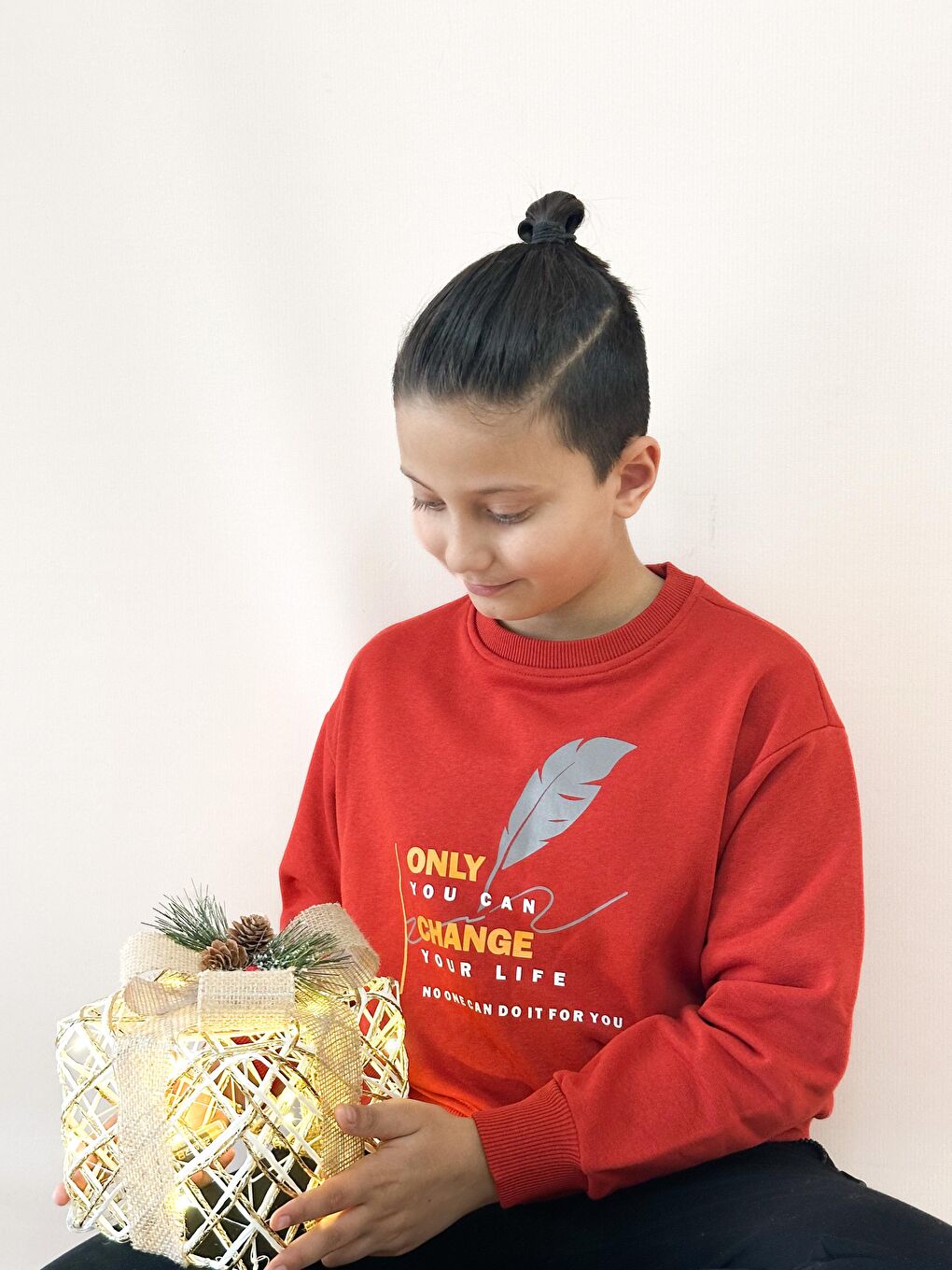 Kahverengi Unisex Bisiklet Yaka Baskılı Sweatshirt