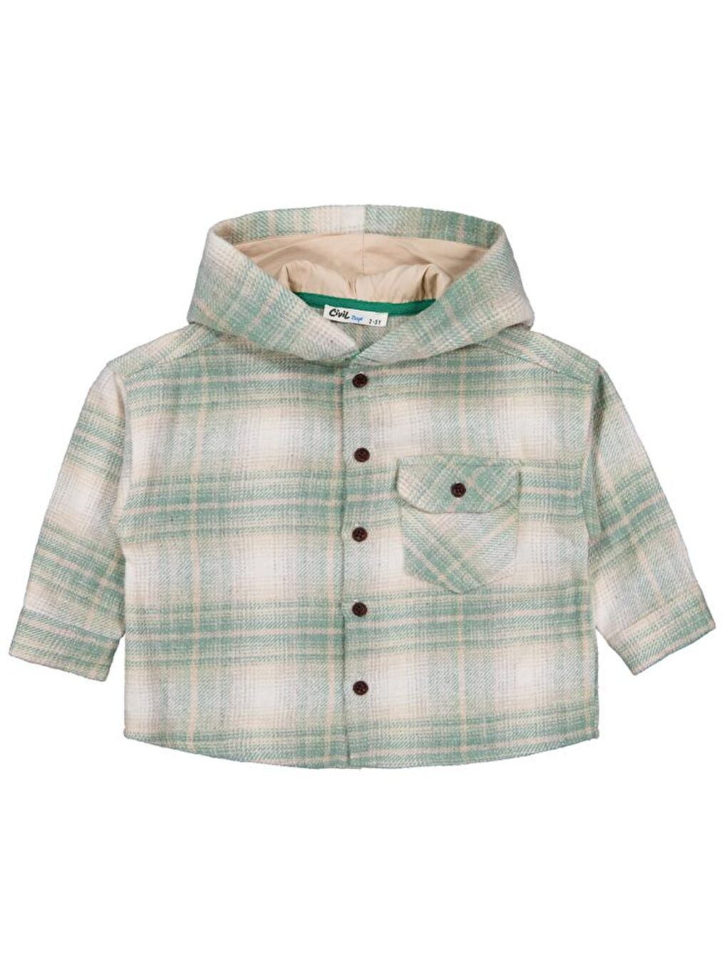 Haki Boys Kapüşonlu Ekose 2-5 Yaş Gömlek