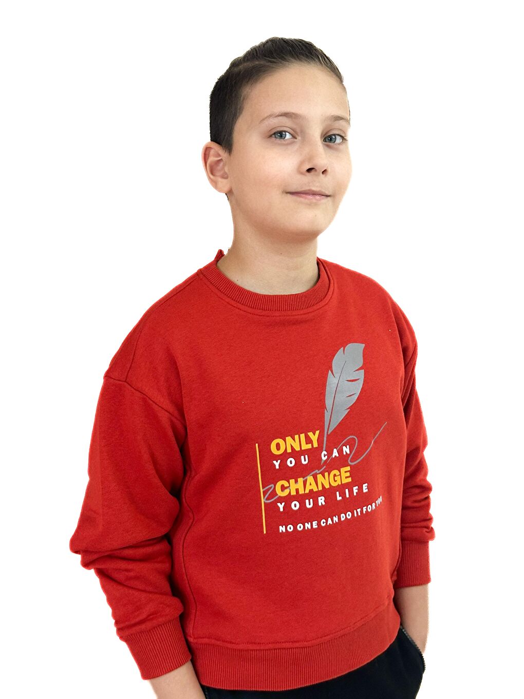 Kahverengi Unisex Bisiklet Yaka Baskılı Sweatshirt-3