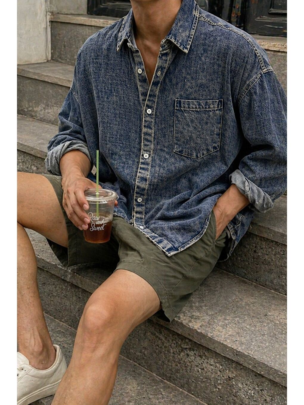 Yeşil Oversize Jean Gömlek-1