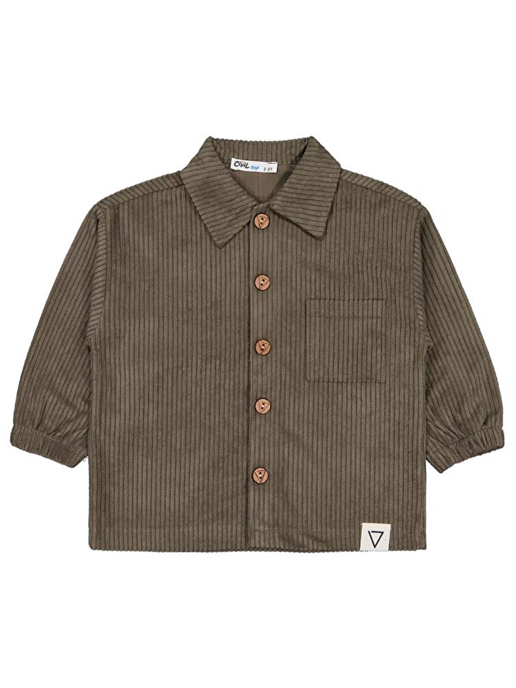 Haki Boys Kol Ucu Lastikli 2-5 Yaş Gömlek