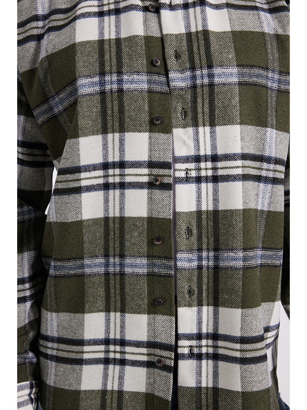 Haki Erkek Relax Fit Rahat Kesim Kışlık Kareli Oduncu Gömlek-4