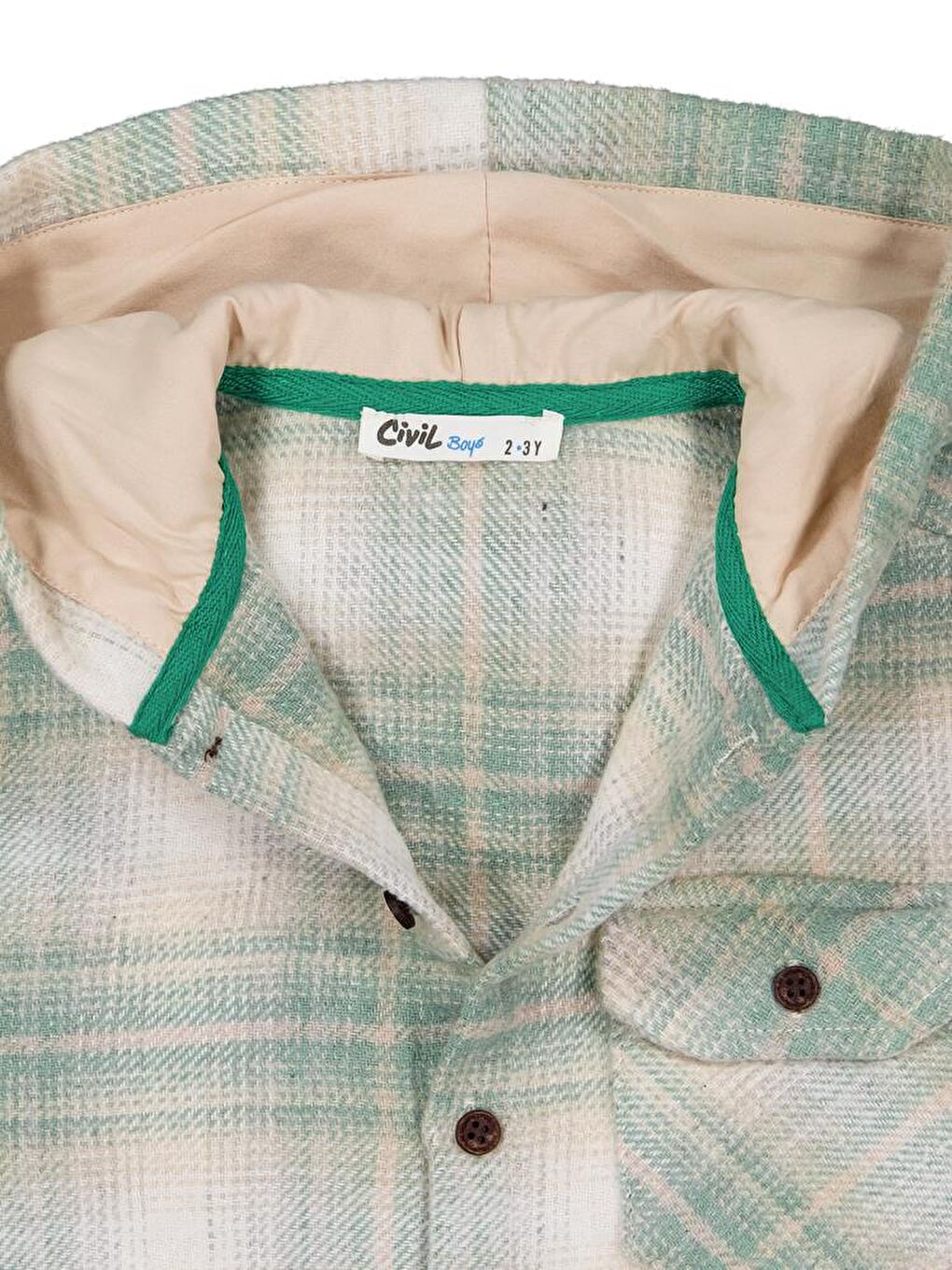 Haki Boys Kapüşonlu Ekose 2-5 Yaş Gömlek-1