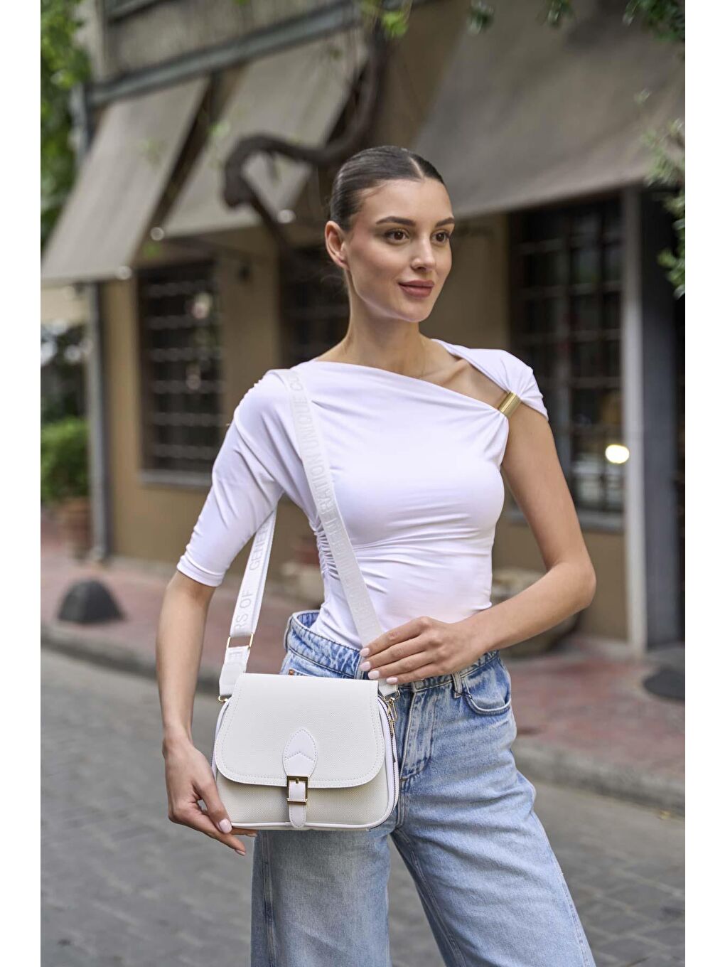 Trendy Günlük Tokalı El Ve Omuz Çantası Beyaz-2