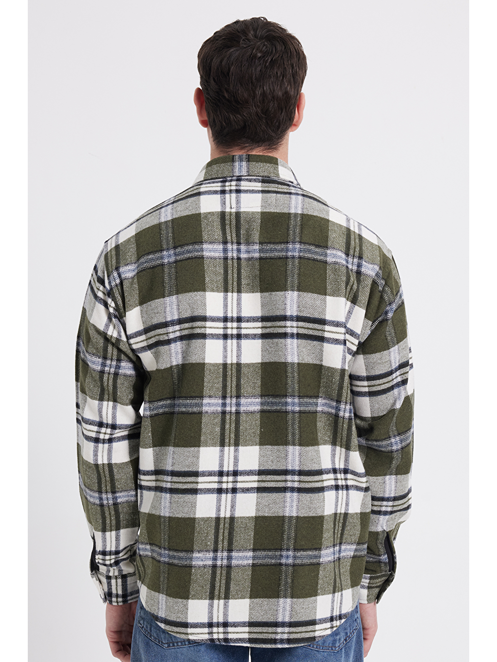 Haki Erkek Relax Fit Rahat Kesim Kışlık Kareli Oduncu Gömlek-5