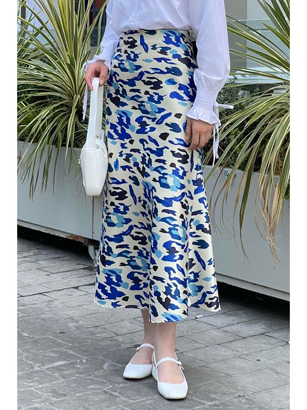 Saten Pamuklu Leopar Etek Beyaz-1