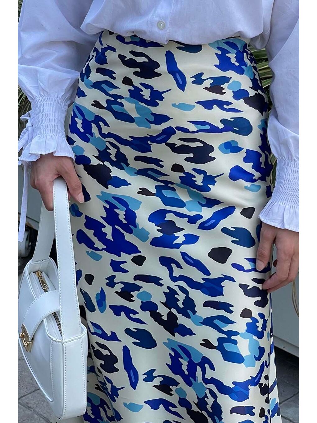 Saten Pamuklu Leopar Etek Beyaz-2