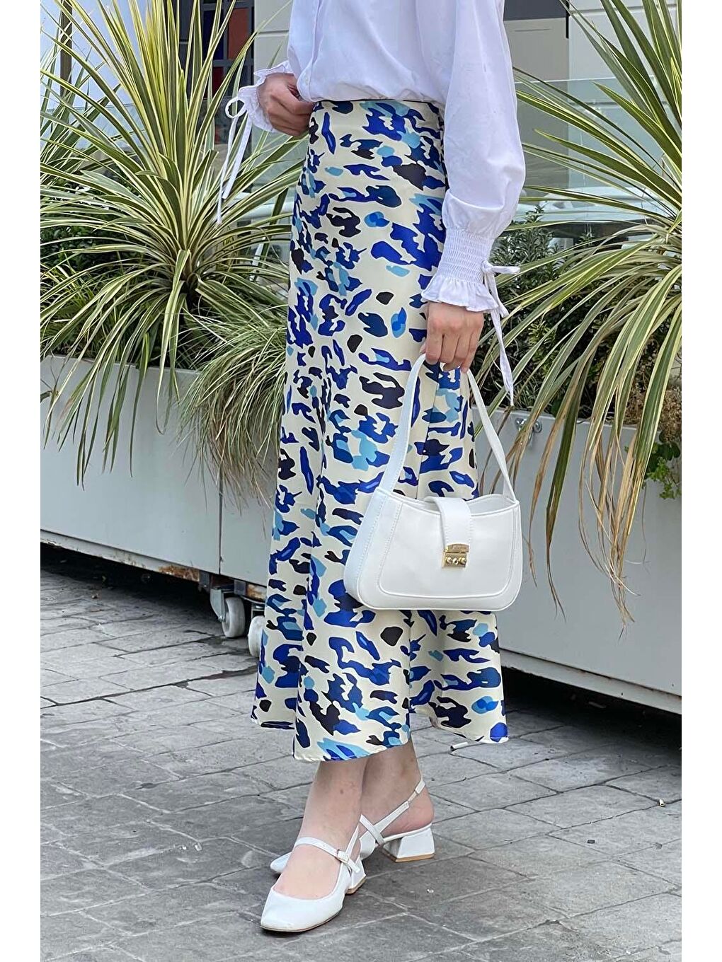 Saten Pamuklu Leopar Etek Beyaz-3