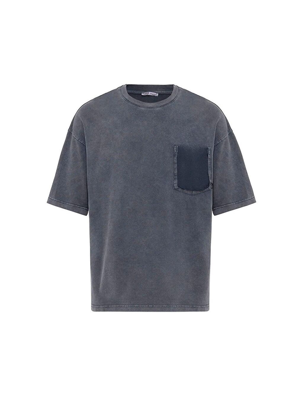 Yıkamalı Cep Detaylı Oversize Tişört Siyah-1