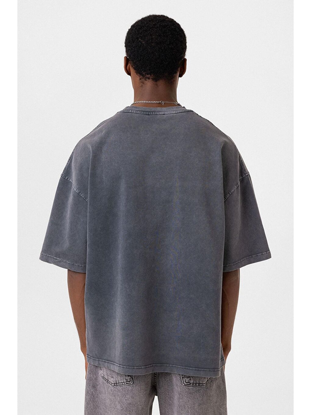 Yıkamalı Cep Detaylı Oversize Tişört Siyah-4