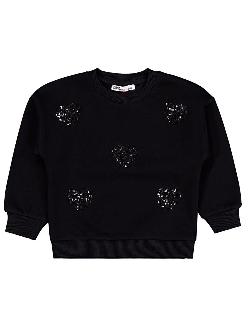 Siyah Girls Pullu Kalp Nakışlı 2-5 Yaş Sweatshirt