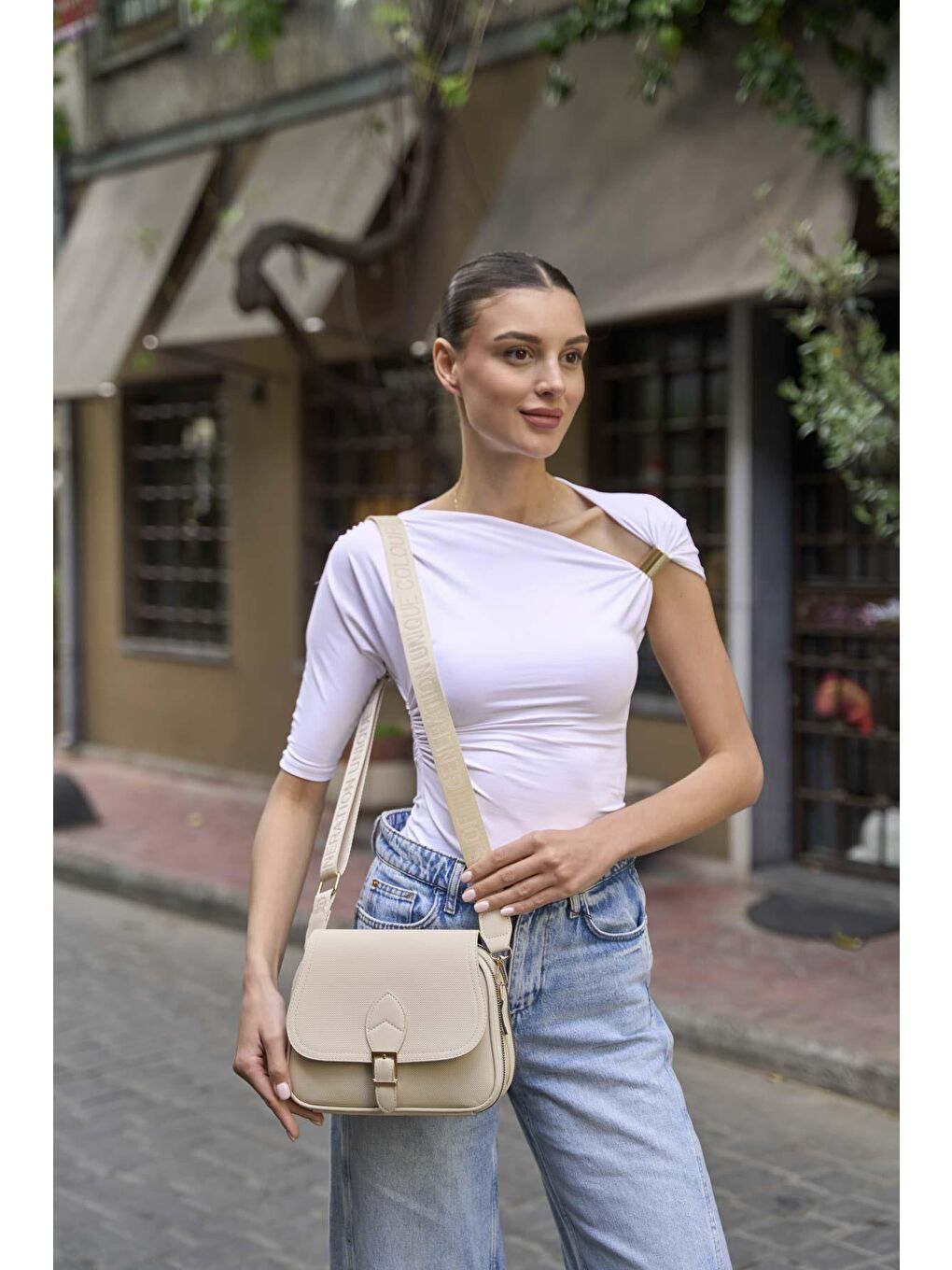 Ekru Trendy Günlük Tokalı El Ve Omuz Çantası Krem-4