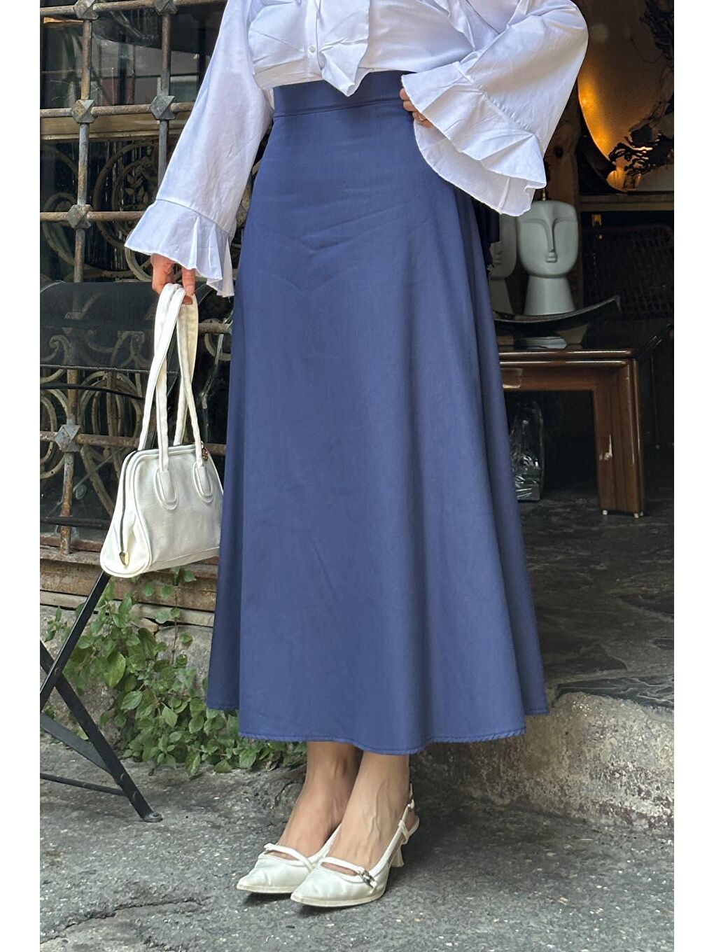 Kemer Detaylı Kloş Etek Açık Mavi-3