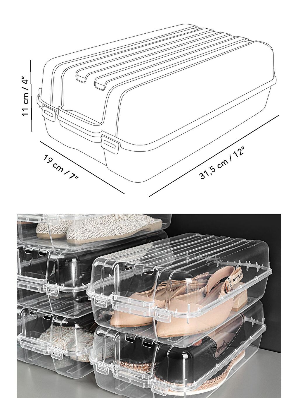 Renksiz 15 Adet Kadın Ayakkabı Kutusu Şeffaf Ayakkabı Düzenleyici Saklama Kutusu Organizer Seyahat Kutusu-6